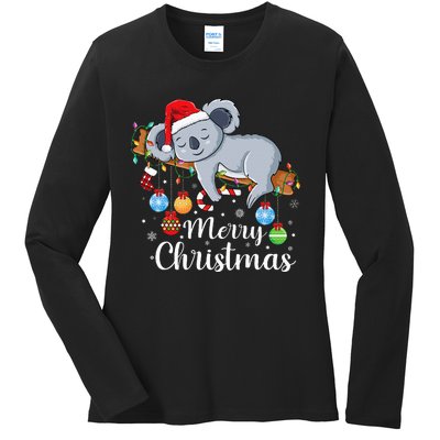 Koalalala Cute Koala Bear santa hat funny Christmas koala Ladies Long Sleeve Shirt