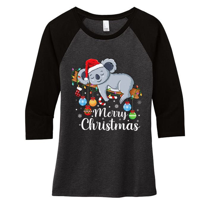 Koalalala Cute Koala Bear santa hat funny Christmas koala Women's Tri-Blend 3/4-Sleeve Raglan Shirt