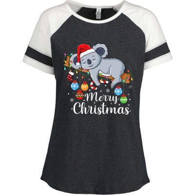 Koalalala Cute Koala Bear santa hat funny Christmas koala Enza Ladies Jersey Colorblock Tee