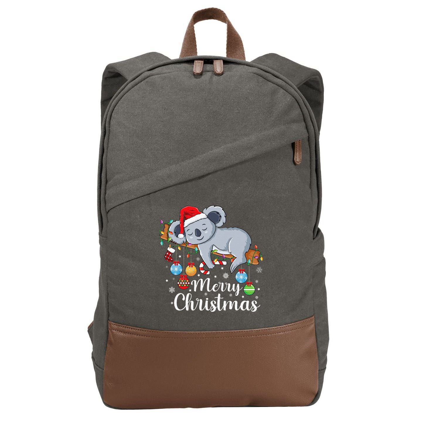 Koalalala Cute Koala Bear santa hat funny Christmas koala Cotton Canvas Backpack