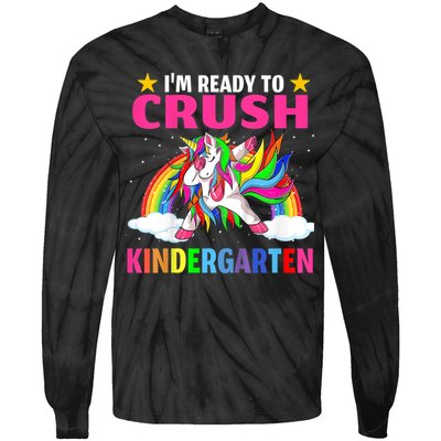 Kids Crush Kindergarten Unicorn Dabbing Back To School For Girl Tie-Dye Long Sleeve Shirt