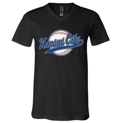Kansas City Kc Vintage Baseball Throwback Retro Design V-Neck T-Shirt