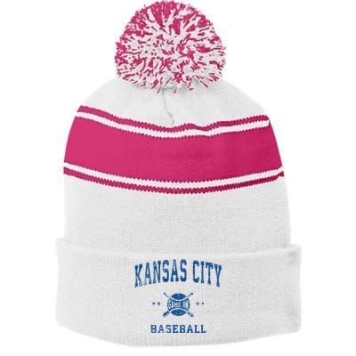 Kansas City KC Vintage Baseball Throwback Retro Design Stripe Pom Pom Beanie