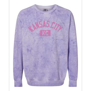 Kansas City Kc Arched Text Distressed Pink Print Colorblast Crewneck Sweatshirt