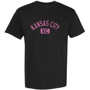 Kansas City Kc Arched Text Distressed Pink Print Garment-Dyed Heavyweight T-Shirt