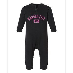 Kansas City Kc Arched Text Distressed Pink Print Infant Fleece One Piece