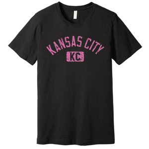 Kansas City Kc Arched Text Distressed Pink Print Premium T-Shirt