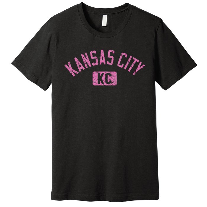 Kansas City Kc Arched Text Distressed Pink Print Premium T-Shirt