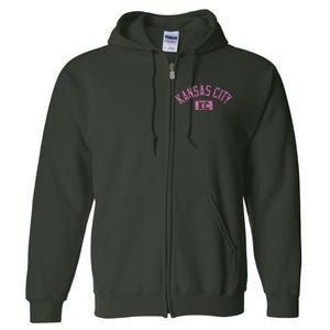 Kansas City Kc Arched Text Distressed Pink Print Full Zip Hoodie