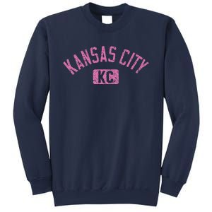 Kansas City Kc Arched Text Distressed Pink Print Sweatshirt