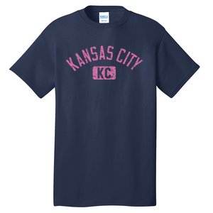 Kansas City Kc Arched Text Distressed Pink Print Tall T-Shirt