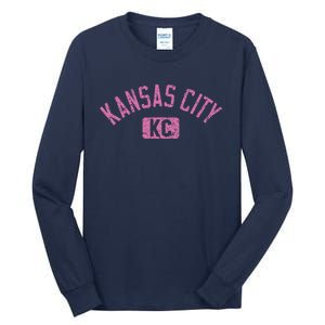 Kansas City Kc Arched Text Distressed Pink Print Tall Long Sleeve T-Shirt