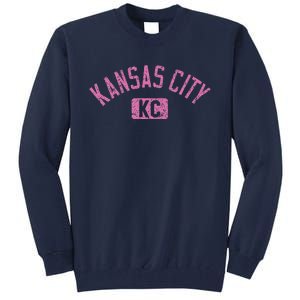 Kansas City Kc Arched Text Distressed Pink Print Tall Sweatshirt