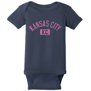 Kansas City Kc Arched Text Distressed Pink Print Baby Bodysuit