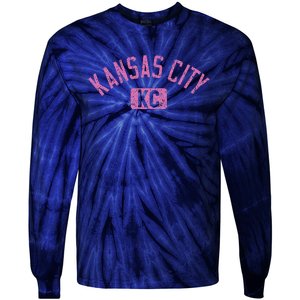 Kansas City Kc Arched Text Distressed Pink Print Tie-Dye Long Sleeve Shirt