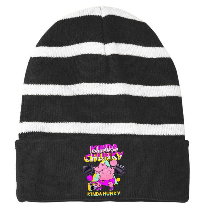 Kinda Chunky Kinda Hunky Bodybuilding Gym Striped Beanie with Solid Band