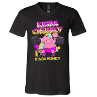 Kinda Chunky Kinda Hunky Weightlifting Bodybuilding Gym1 V-Neck T-Shirt