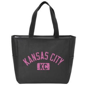 Kansas City Kc Arched Text Distressed Pink Zip Tote Bag