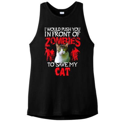 Kitty Cat Lovers Zombie Halloween Costume Idea Ladies PosiCharge Tri-Blend Wicking Tank