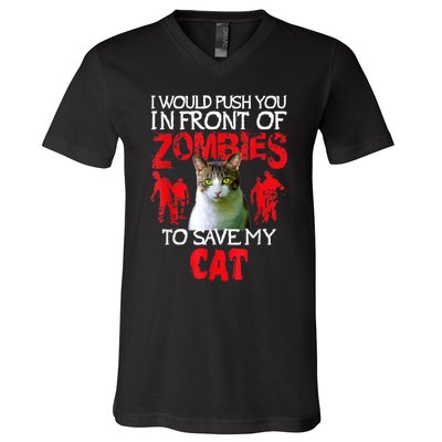 Kitty Cat Lovers Zombie Halloween Costume Idea V-Neck T-Shirt