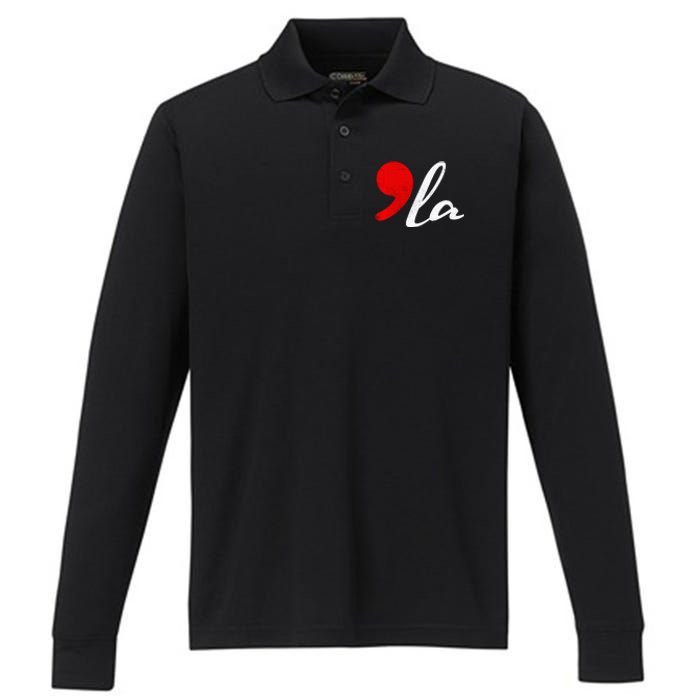 Kamala Comma La Harris For President 2024 Premium Performance Long Sleeve Polo