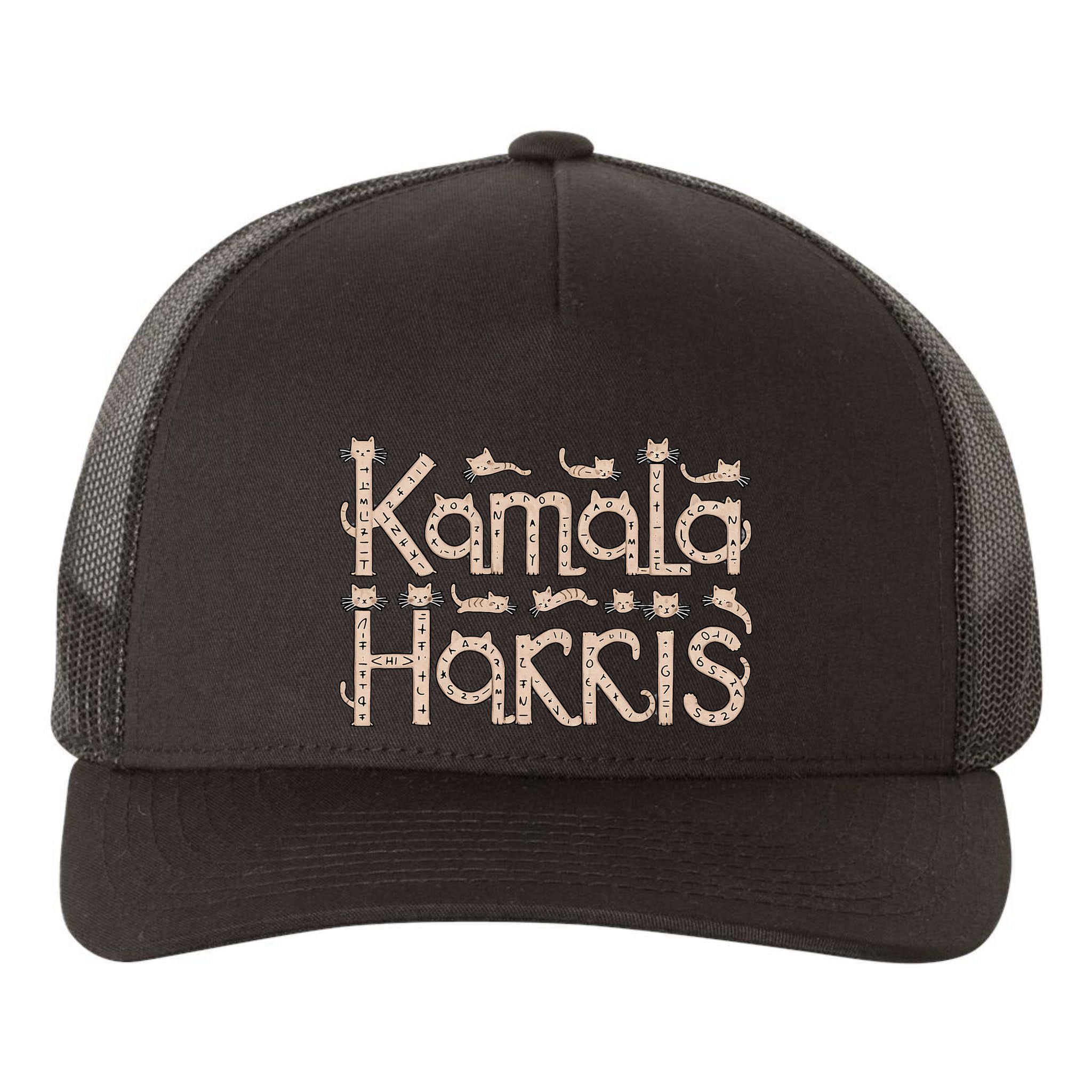 Kamala Cat Letter Font Design Yupoong Adult 5-Panel Trucker Hat