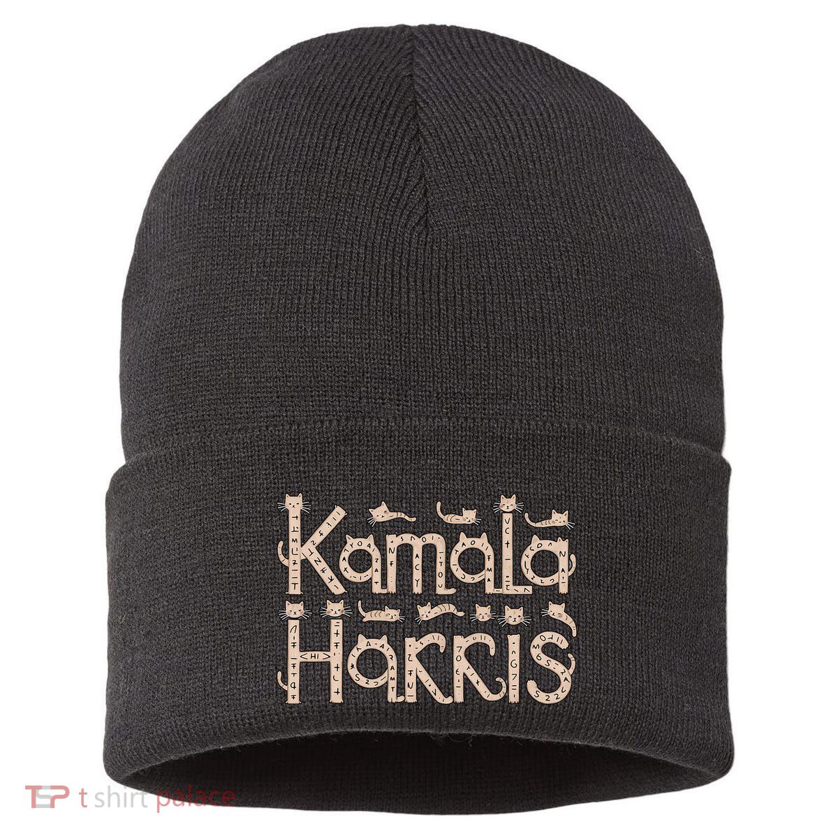 Kamala Cat Letter Font Design Sustainable Knit Beanie