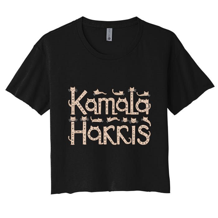 Kamala Cat Letter Font Design Women's Crop Top Tee