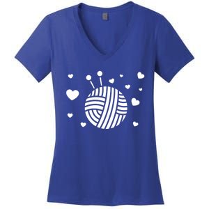 Knitter Crocheting Lover Hearts Knit Crocheter Yarn Knitting Gift Women's V-Neck T-Shirt