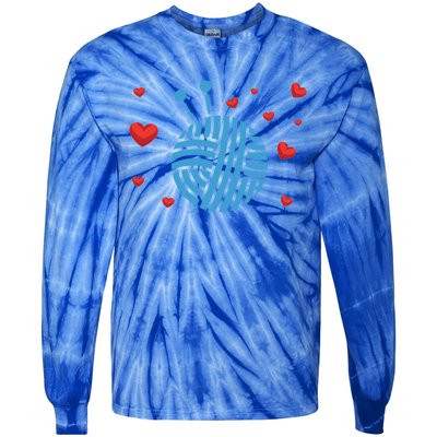 Knitter Crocheting Lover Hearts Knit Crocheter Yarn Knitting Cool Gift Tie-Dye Long Sleeve Shirt