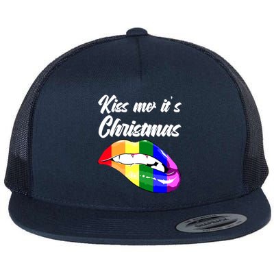 Kiss Christmas Lgbtq Community Lips Xmas Design Gift Flat Bill Trucker Hat