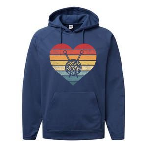 Knitting Crochet Lover Funny Gift Retro Sunset Yarn Funny Knitter Great Gift Performance Fleece Hoodie