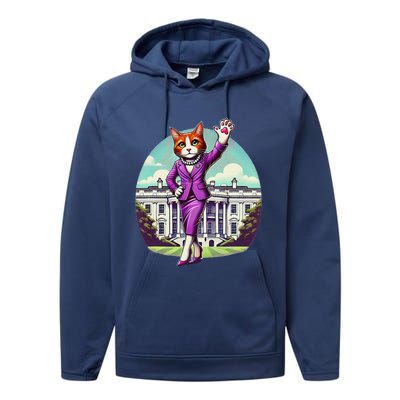 Kamala Cat Lady 2024 Stylish White House Election Fun Performance Fleece Hoodie