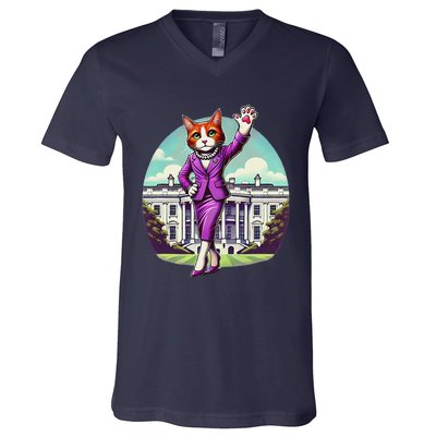 Kamala Cat Lady 2024 Stylish White House Election Fun V-Neck T-Shirt