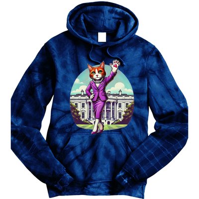 Kamala Cat Lady 2024 Stylish White House Election Fun Tie Dye Hoodie