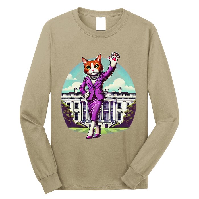 Kamala Cat Lady 2024 Stylish White House Election Fun Long Sleeve Shirt