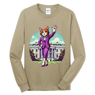 Kamala Cat Lady 2024 Stylish White House Election Fun Tall Long Sleeve T-Shirt