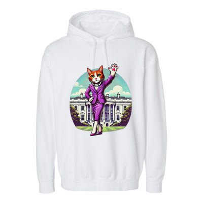 Kamala Cat Lady 2024 Stylish White House Election Fun Garment-Dyed Fleece Hoodie