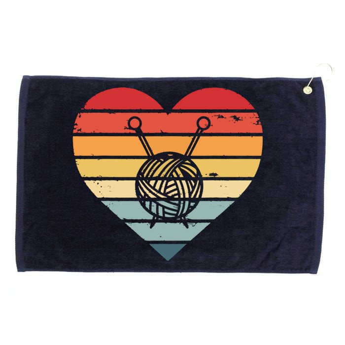 Knitting Crochet Lover Gifts Retro Sunset Yarn Funny Knitter Grommeted Golf Towel