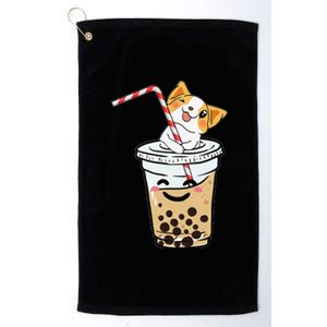 Kawaii Corgi Loves Bubble Tea Funny Bobas Welsh Dog Gift Platinum Collection Golf Towel