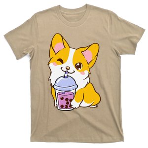 Kawaii Corgi Loves Bubble Tea Funny Bobas Welsh Dog T-Shirt