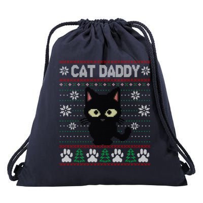 Kitty Cat Lover Xmas Cat Daddy Ugly Christmas Drawstring Bag