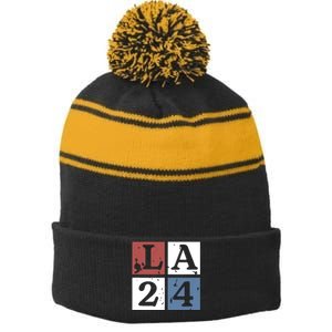 Kamala Comma La Harris 2024 Stripe Pom Pom Beanie