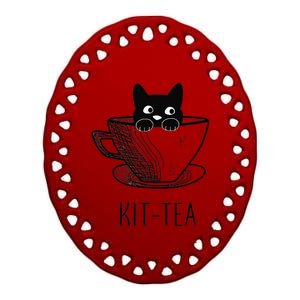 KitTea Cat Lovers Cute And Funny Black Cat Ceramic Oval Ornament