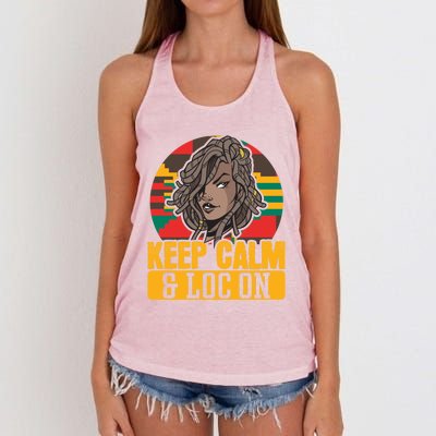 Keep Calm Loc On Black Pride Melanin African American Gift Women's Knotted Racerback Tank