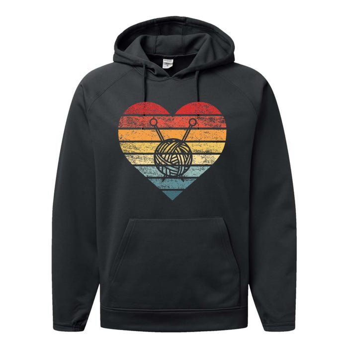 Knitting Crochet Lover Gifts Retro Sunset Yarn Performance Fleece Hoodie