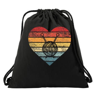 Knitting Crochet Lover Gifts Retro Sunset Yarn Drawstring Bag