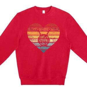 Knitting Crochet Lover Gifts Retro Sunset Yarn Premium Crewneck Sweatshirt