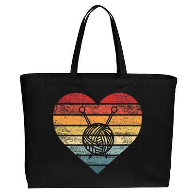 Knitting Crochet Lover Gifts Retro Sunset Yarn Cotton Canvas Jumbo Tote