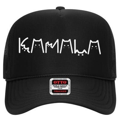 Kamala Cat Letter Font Design High Crown Mesh Back Trucker Hat